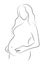 Contour of pregnant woman. Outlines of the body of a pregnant girl. Black and white vector illustration. Linear