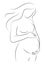 Contour of pregnant woman. Outlines of the body of a pregnant girl. Black and white vector illustration. Linear