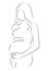 Contour of pregnant woman. Outlines of the body of a pregnant girl. Black and white vector illustration. Linear