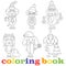 Contour set with illustrations with funny cartoon dogs on the topic of new year and Christmas, book coloring,a dark outline on a