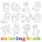 Contour set of illustrations with funny cats, coloring book