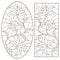 Contour set with  illustrations with stained glass flower arrangements, Lily flowers, dark outlines on a white background