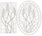 Contour set with illustrations of stained glass with wheat germ, oval and rectangular image, dark contours on a white background