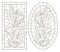 Contour set with illustrations of stained glass Windows with calla lilys in frames, dark contours on a white background, oval and