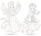 Contour set with  a Princess and an angel, dark outlines isolated on a white background