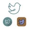 Contour social network bird icon and stickers set