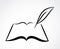 Contour symbol of opened book and pen, vector