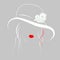 The contour of a woman\\\'s face in a hat with large brims.