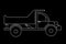 The contoured silhouette of a truck on a black background