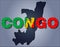 The contours of territory of Congo and Congo word in colours of the national flag