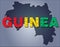 The contours of territory of Guinea and Guinea word in colours of the national flag