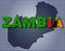 The contours of territory of Zambia and Zambia word in colours of the national flag