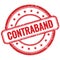 CONTRABAND text on red grungy round rubber stamp
