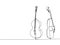 Contrabass, double bass one line art. Continuous line drawing of musical, melody, violin, vintage, music, retro