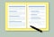 Contract papers with document text and pen on yellow folder.