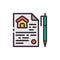 Contract for the sale of a house. Vector color icon.