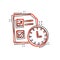 Contract time icon in comic style. Document with clock cartoon vector illustration on white background. Deadline splash effect