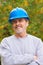 Contractor Builder with blue hardhat