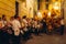 The contrada of Valdimontone Valley of the Ram parade through the streets of Siena in preparation for the Palio April 28