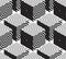 Contrast black and white symmetric seamless pattern with interweave figures. Continuous geometric composition, for use in graphic