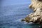 Contrast between the blue sea and the color of the outcropping rock, Parc National des Calanques, Marseille, France