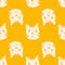 Contrast bright seamless cat pattern. Bright yellow background with white faces animals elements