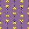 Contrast nature seamless pattern with yellow bright flower elements. Purple background