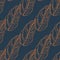 Contrast seamless foliage pattern with orange outline leaves silhouettes. Navy blue background. Botanic artwork