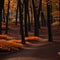 Contrast of Seasons: Black Wood with Vibrant Orange Leaves. AI Generated