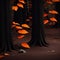 Contrast of Seasons: Black Wood with Vibrant Orange Leaves. AI Generated