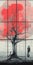 Contrasting Chiaroscuro: Modernist Grids And Translucent Planes In A Red Tree Illustration