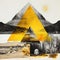 Contrasting Geometries: Land Art By Mario Sorrenti With Distressed Color Photocopy And Glowing Citrine Pearlescent Effect