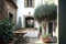 Contrasting Kitchen Styles in a Tuscan Courtyard. Generative Ai