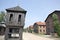 Control tower and barracks in Auschwitz camp