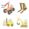 Contruction vehicle icon set, cartoon style