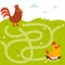 Conundrum. Farm animal educational maze game. Labyrinth page for children`s magazine, leisure activity task.