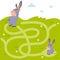 Conundrum. Farm animal educational maze game. Labyrinth page for children`s magazine, leisure activity task.