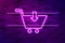 Convenience store, shopping cart glowing purple neon sign or LED strip light. Realistic vector illustration