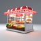 Convenient Corner: 3D Rendering of a Grocery and Fast Food Booth, Isolated on a White Background