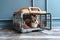 Convenient pet accommodation Opened plastic pet carrier at home