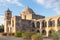 Convento and Arches of Mission San Jose in San Antonio, Texas at Sunset