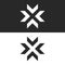 Converge arrows logo mockup, letter X shape black and white graphic concept, intersection 4 directions in center crossroad