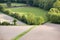 Convergence of farm fields in Sare, France in Basque Country on Spanish-French border, a hilltop 17th century village in the