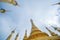 Converging spires from low point of view Pagoda in the Indein village at Inle Lake,Shan State,Myanmar