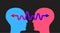 Conversation icon with two profiles and arrow. Empathy logo