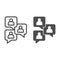 Conversations with users line and solid icon, startup concept, Chat sign on white background, People chatting icon in