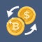 Convert Bitcoin Currency. Crypto currency. Flat vector illustration isolated on color backgound.