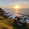 Converted Ambulance Camper Van on the Edge of a Cliff