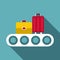 Conveyor belt with baggage icon, flat style
