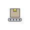 Conveyor belt with box filled outline icon